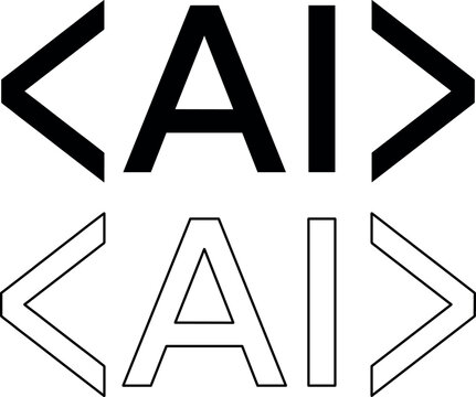 Professional artificial intelligence AI logo set with solid and outline code brackets conveying innovation on white background.