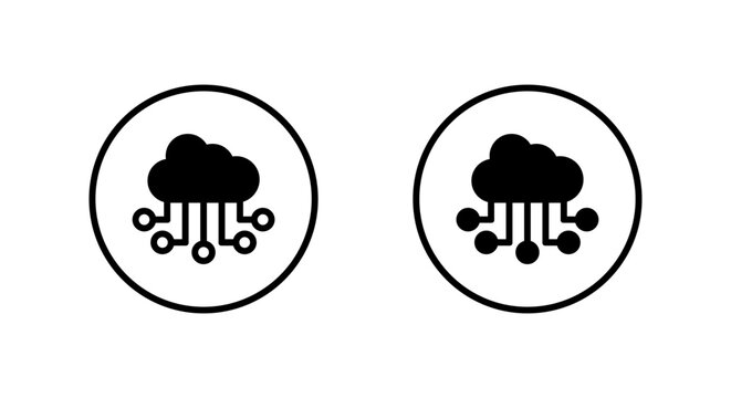 Cloud network icon in circular outline. Digital connectivity symbol. Data connection sign