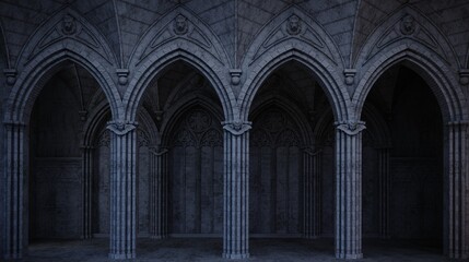 Abandoned night castle with a large gothic window or crypt © denisik11