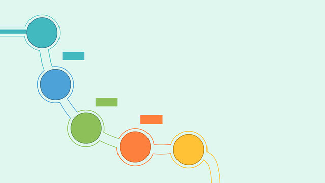 Minimalist infographic template with a descending curved line and multi-colored circular markers for presenting business progress or sequential project development stages