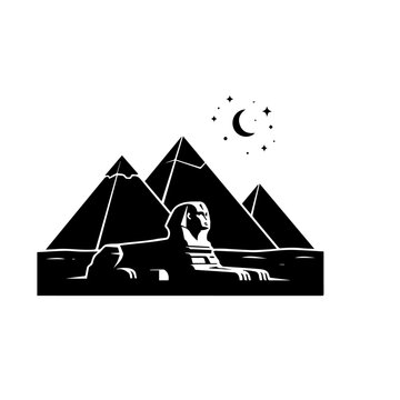 Great Sphinx of Giza and Egyptian pyramids under crescent moon vector