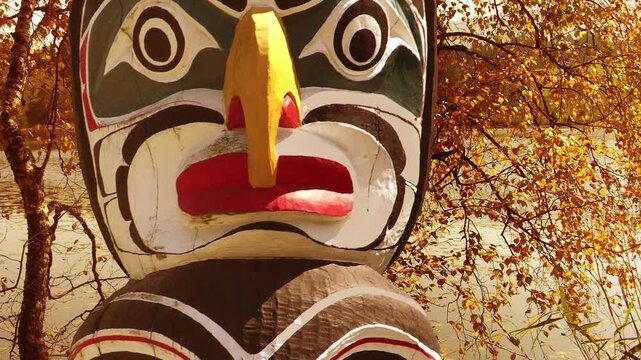 First Nation Totem Poles in the fall,  British Columbia, Canada	