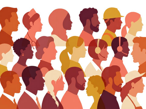 Silhouettes of diverse people in profile, depicting a range of occupations and diversity.