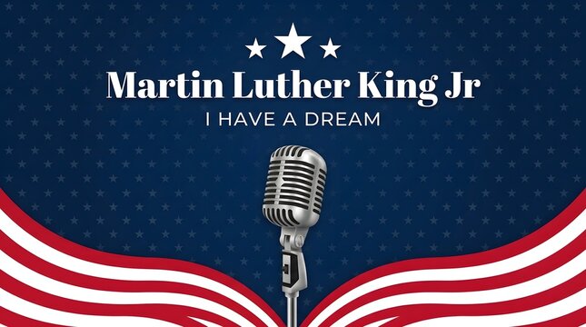 Celebratory graphic design for martin luther king jr day 5 featuring a vintage microphone and american flag