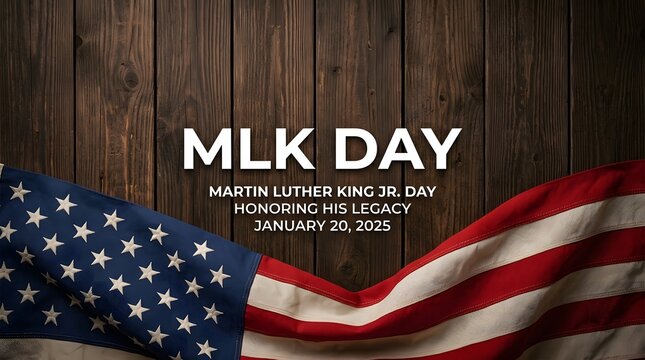Rustic wooden background featuring an american flag for the celebration of martin luther king jr day 5 event