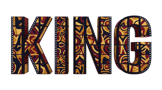 King text word typography golden pattern 3d graphic isolated dark background banner logo decoration sign