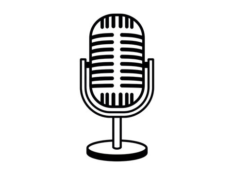 Simple black and white vector graphic of a vintage style microphone.