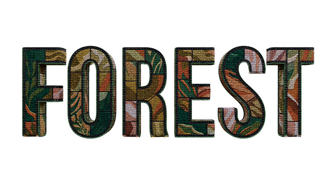 Forest text typography word green nature 3d pattern graphic banner font isolated sign visual
