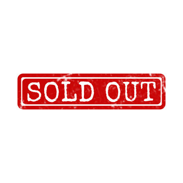Red sold out rubber stamp with a grunge texture effect for retail business marketing and shopping sales events