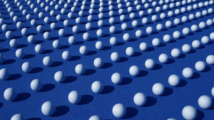 Naklejka premium Multiple white golf balls arranged in a pattern on a bright blue surface