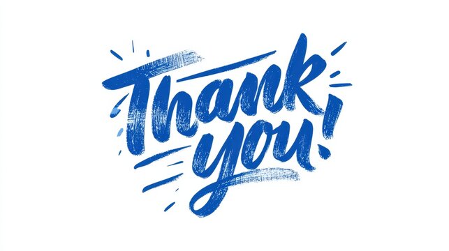 Blue handwritten thank you text isolated on white background. Perfect greeting card design for gratitude and appreciation concepts.