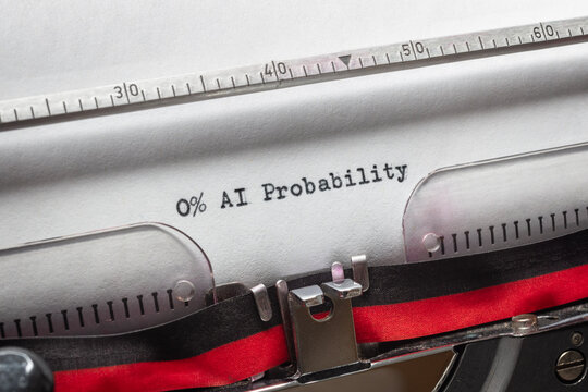 AI Probability result written on an old typewriter concept for plagiarism and detection for AI generated content in assignment, essay or work for university, school or business