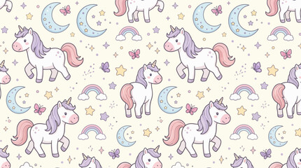 Obraz premium Whimsical unicorns walking in colorful dreamy nursery pattern