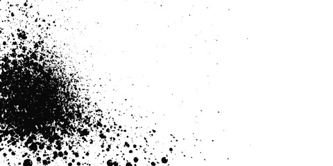 Obraz premium Black ink splatter texture on white background, abstract grunge spray paint design element.