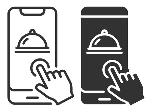 mobile phone with hand icon ordering food service cloche vector illustration on transparent background