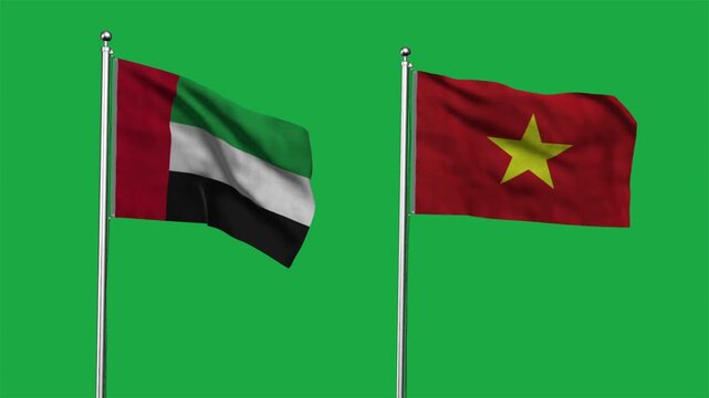 United Arab Emirates  and Vietnam Waving Flags, 3D Illustration