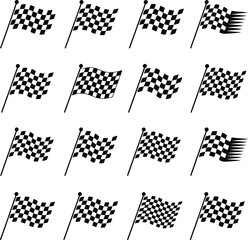 Obraz premium Checkered Flag Icons Vector Set - Black and White Racing Flags SVG Silhouette Collection