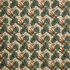 Obraz premium Seamless Tropical Pattern with Monstera Leaves and Bird of Paradise