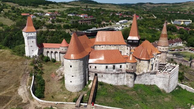 Aerial view of Corvin Castle, Hunedoara, Romania