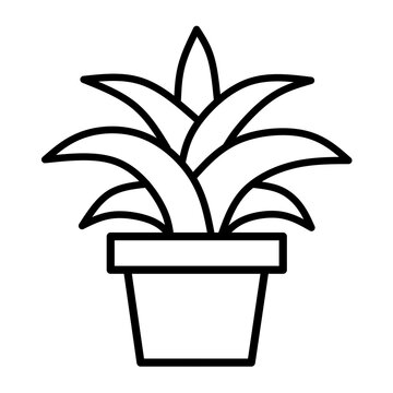 Simple black line art of a houseplant in a pot on a plain background. Clean and modern aesthetic. Ideal for web icons or gardening blogs.