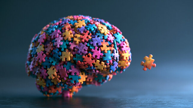 Brain Made of Colorful Puzzle Pieces with Missing Piece
