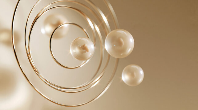 Floating Pearls and Golden Rings Luxury Skincare Background