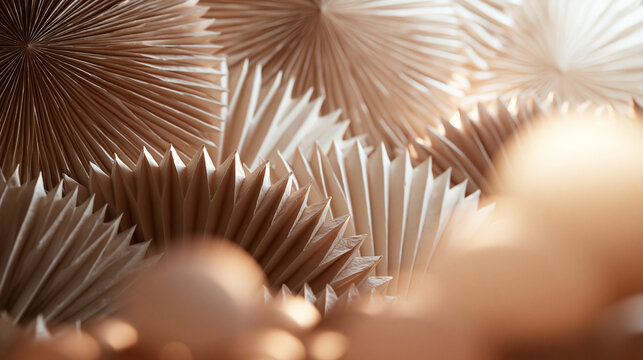Elegant Pleated Paper Fan Decorations in Warm Neutral Tones