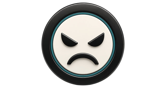Angry face emoticon with dark cyan ring 3d icon isolated on transparent background