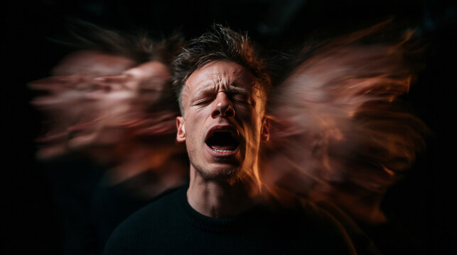 Man Screaming with Motion Blur Depicting Mental Breakdown and Agony