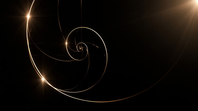 Golden Ratio Fibonacci Spiral Glowing on Black Background
