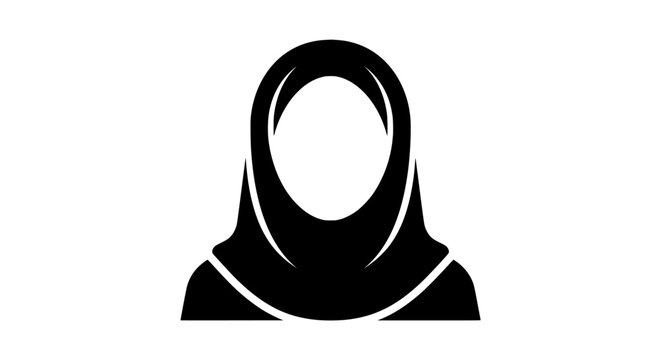Muslim woman hijab icon, black silhouette of female wearing traditional headscarf, minimalist islamic avatar vector illustration