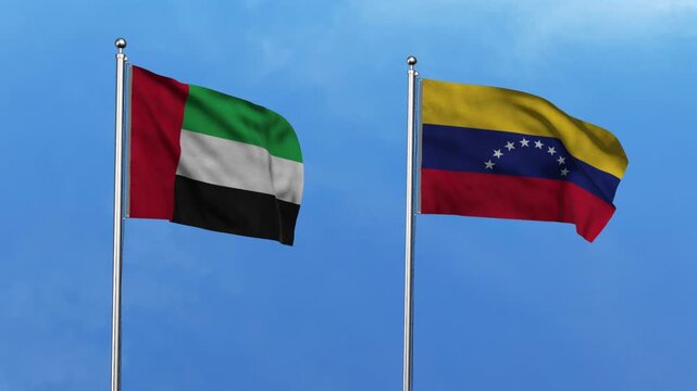 United Arab Emirates  and Venezuela Waving Flags, 3D Illustration