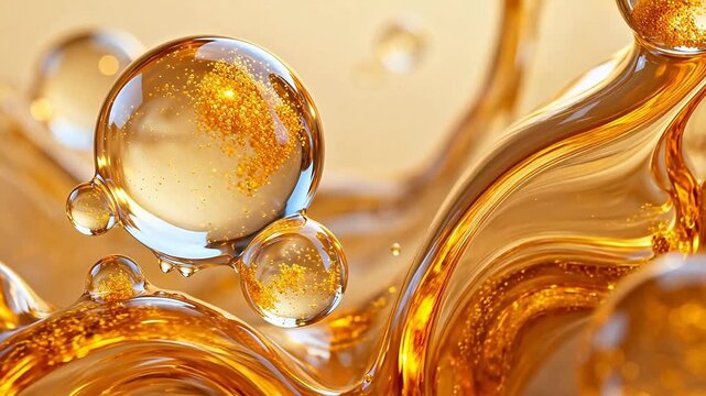 Golden liquid bubbles and swirls