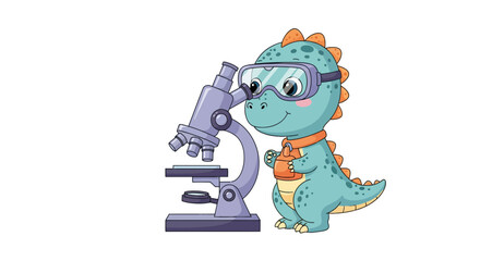 Cute cartoon dinosaur scientist using a microscope © beras