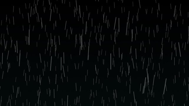 Realistic rain falling overlay on black background seamless loop video