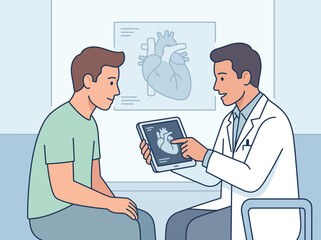 Fototapeta premium Doctor showing heart scan results to patient on digital tablet
