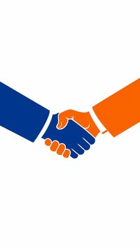 青とオレンジの握手を表したフラットアイコン、提携と合意を示すビジネスのシンボル