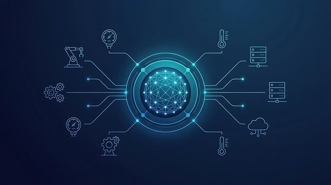 Artificial intelligence network connecting various industrial automation and IoT devices for smart manufacturing and data processing