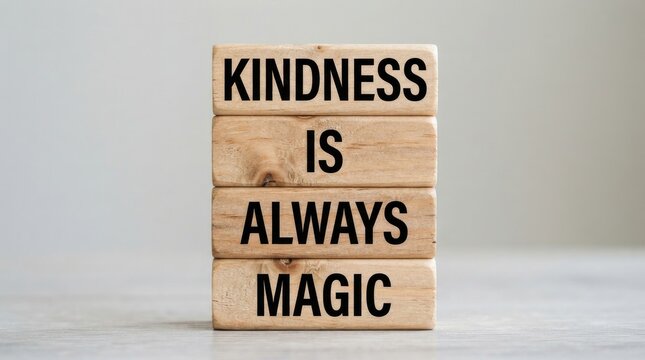 Wooden blocks with the text kindness is always magic on a neutral background world kindness day