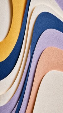 Layered abstract paper background with wavy lines in vibrant pastel colors. Perfect for modern design texture and artistic minimalist projects.