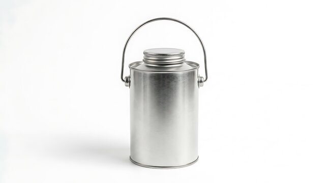 Metallic tin can with cap and handle for branding and mockup