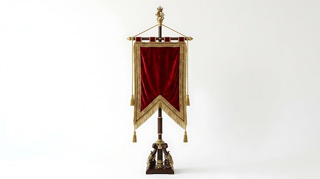 Blank Royal medieval flag. Banner trophy luxury empty red flag on white background