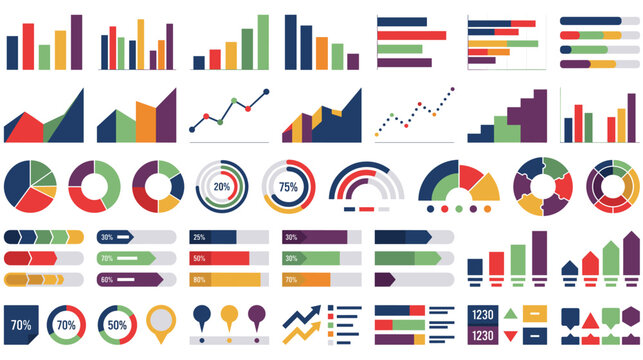 Data visualization elements various charts graphs diagrams statistics infographics set.