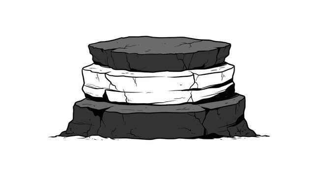 Retro comic rock, black and white rock pile cartoon, clip art stone stack, vector illustration for game design, adventure background element