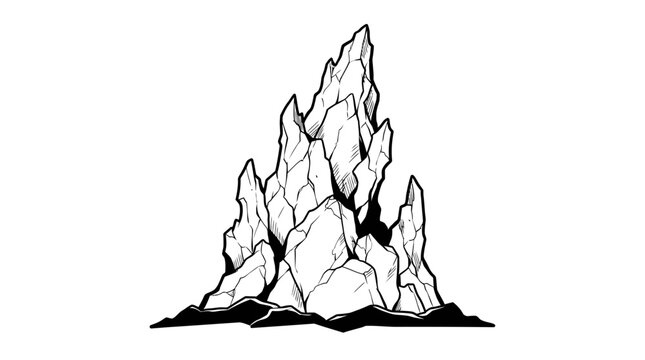 Vector karst mountains. Stylized limestone rock formations. Hanging peaks. Rugged landscape silhouette. Outdoor adventure background. Cliff line. Nature scener