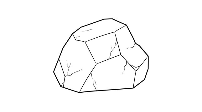 Realistic Stone Outline Drawing, Monochrome Rock Illustration, B&W Pebble Vector Element, Natural Stone Clipart for Print