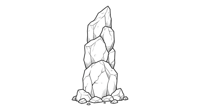Cartoon cliffstone landscape decoration. Flat vector illustration of a jagged gray rock. White background game graphics.