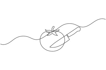 Obraz premium Tomato icon cooking knife continuous line art drawing minimalist outline vector illustration