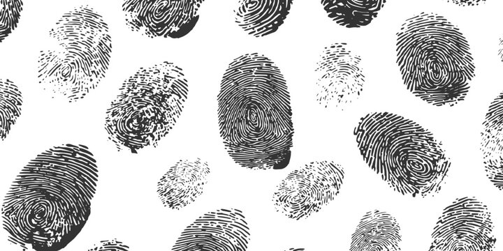 Abstract pattern of black grunge human fingerprints and thumbprints texture vector illustration for biometric security concept.
