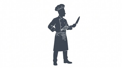 Obraz premium Silhouette of a professional chef holding a kitchen knife isolated on white background